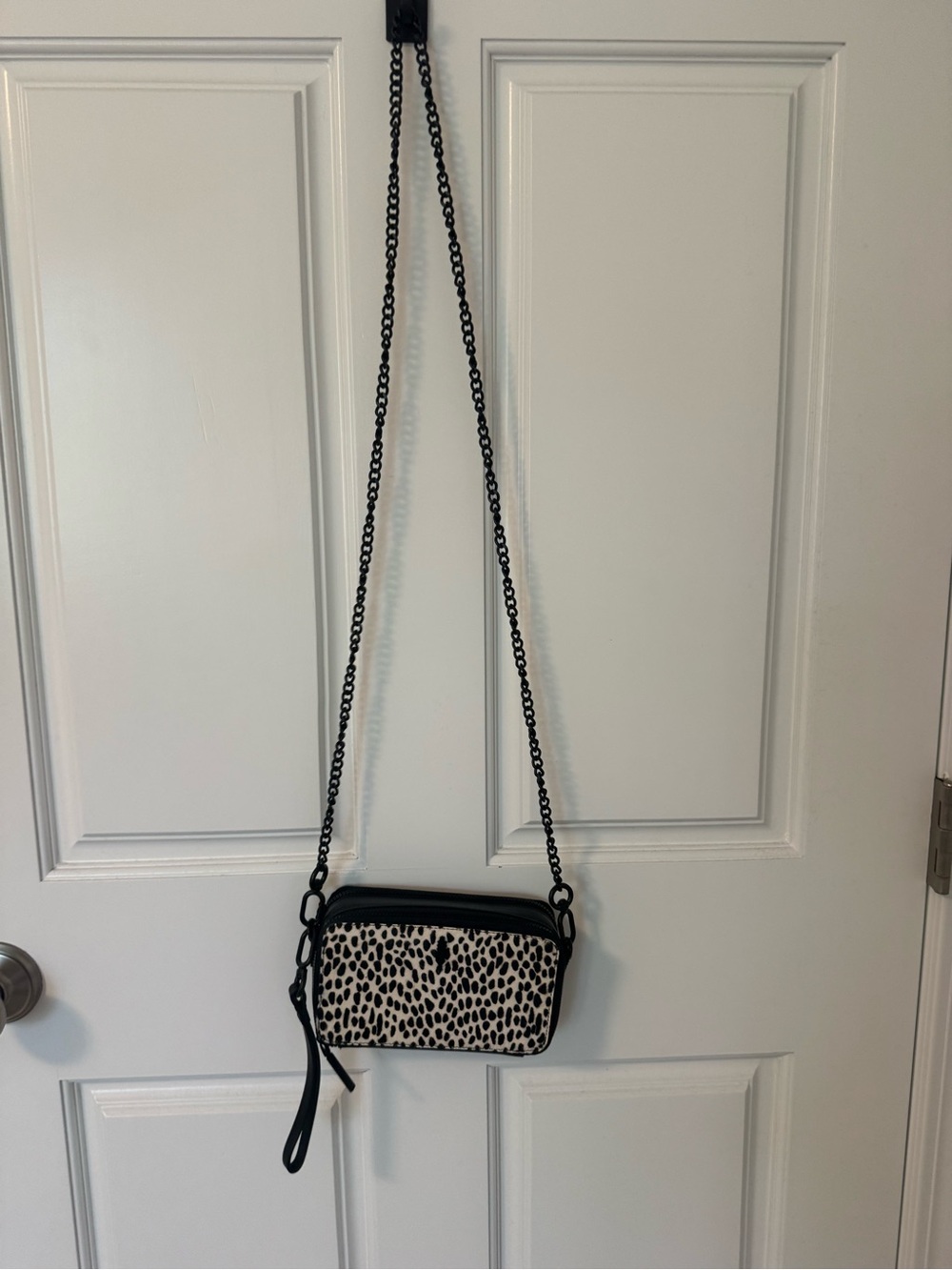 Leopard Print Crossbody Bag in Black and Cream